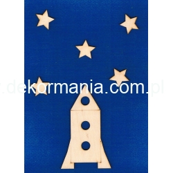 Rakieta 12,5x7,5 cm  + 5 gwiazdek, pokój dziecka , panel ścienny , sklejka